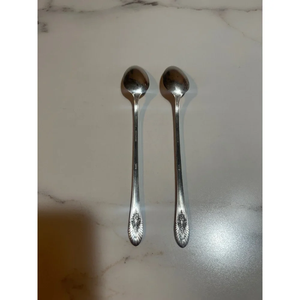 Rogers & Bro Daybreak Silver Plate Iced Tea Spoons Set of 2 Vintage 7.5 Inch
